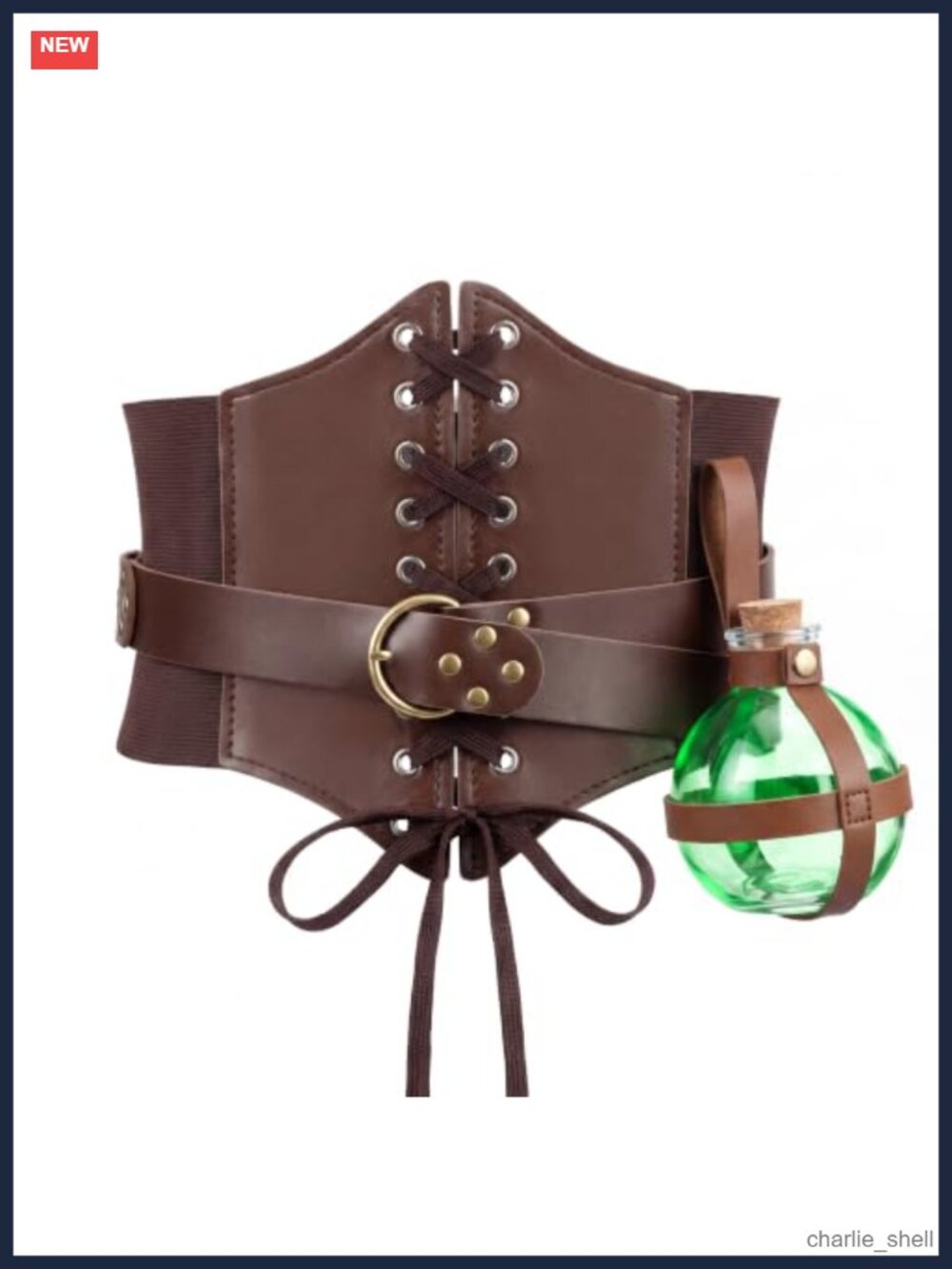 Renaissance Corset Belt Set with Potion Bottle PU Leather Costume